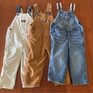 VGUC 2T Oshkosh Overalls Bundle Lot of 3 Khaki Denim Corduroy Flannel Lined